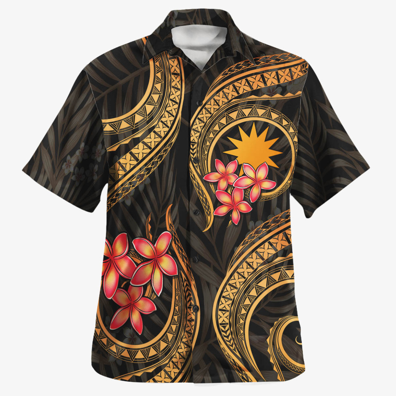 Nauru Hawaiian Shirt Polynesian Gold Plumeria