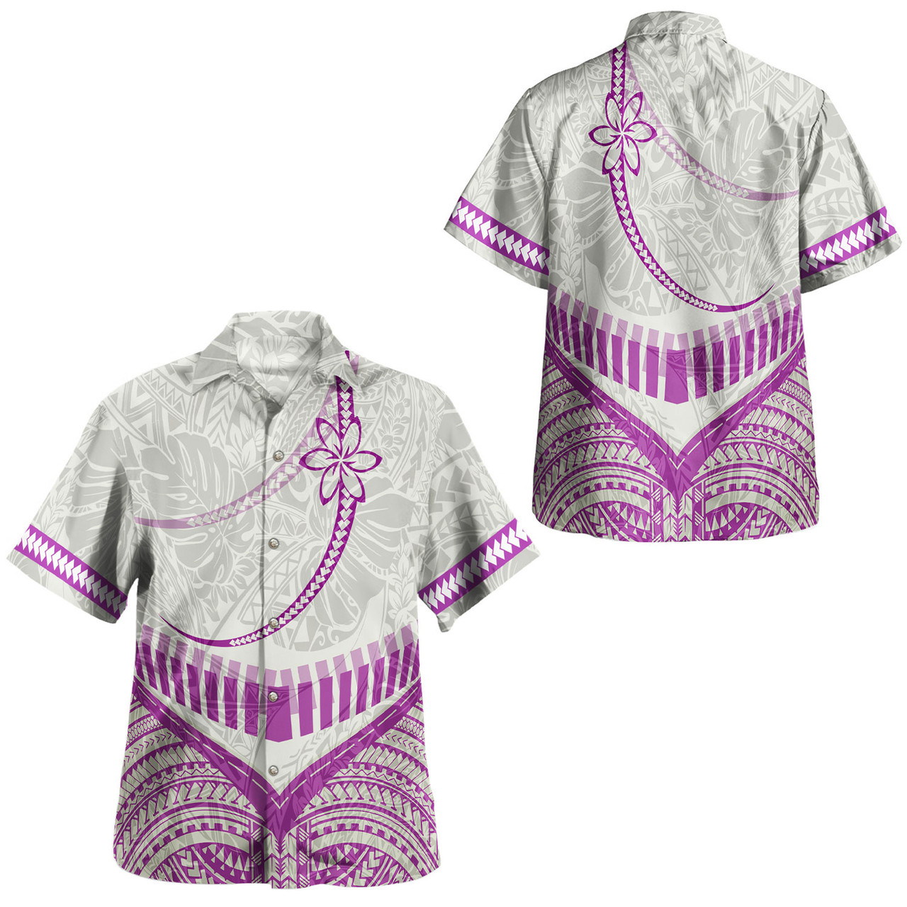 Polynesian Patterns Plumeria Flowers Curve Style Short Sleeve Dress And Shirt