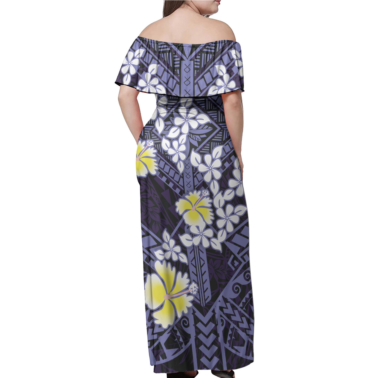 Polynesian Traditional Patterns Plumeria Flowers Women Off Shoulder Long Dress And Shirt