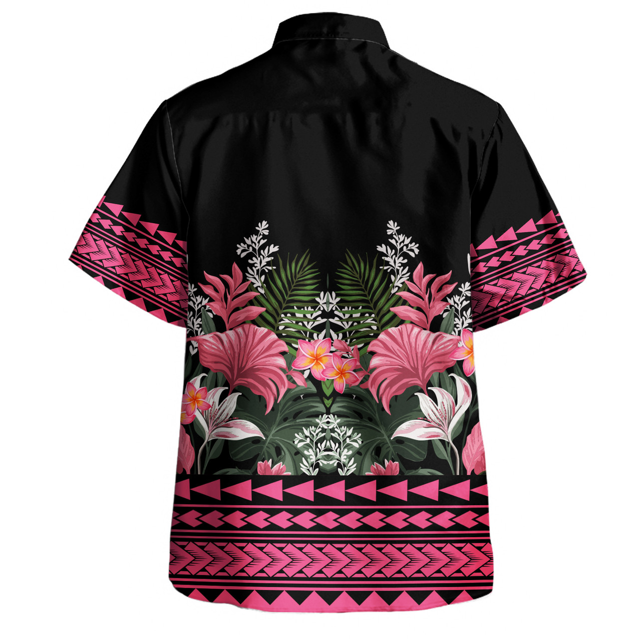 Polynesian Combo Off Shoulder Long Dress And Shirt Pattern Tropical Black And Pink