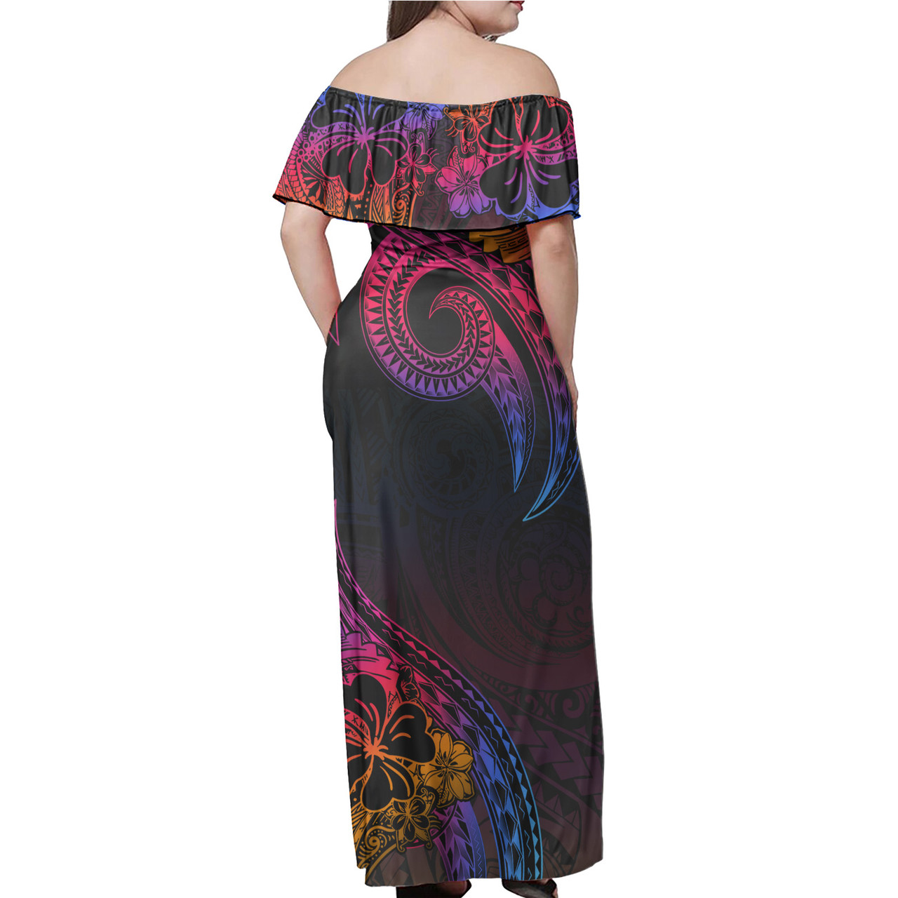 Hawaii Kanaka Maoli Combo Off Shoulder Long Dress And Shirt Rainbow Style