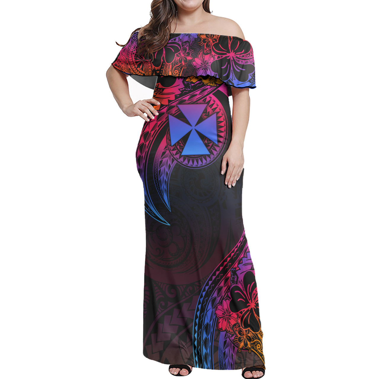 Wallis And Futuna Combo Off Shoulder Long Dress And Shirt Rainbow Style