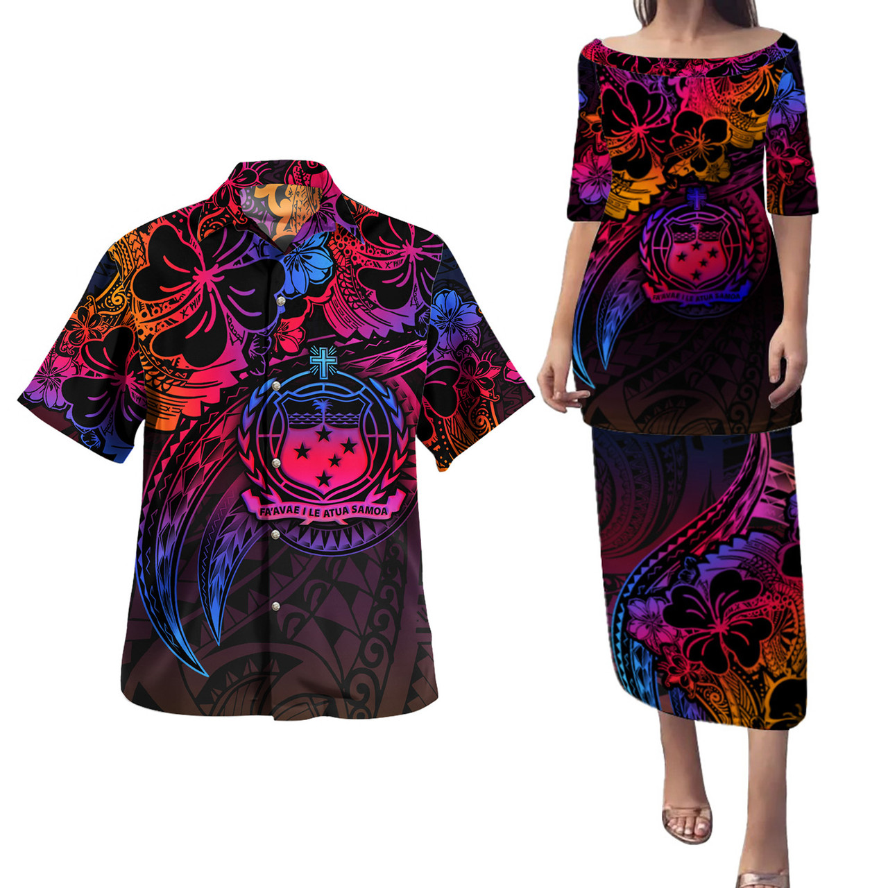 Samoa Combo Puletasi And Shirt Rainbow Style