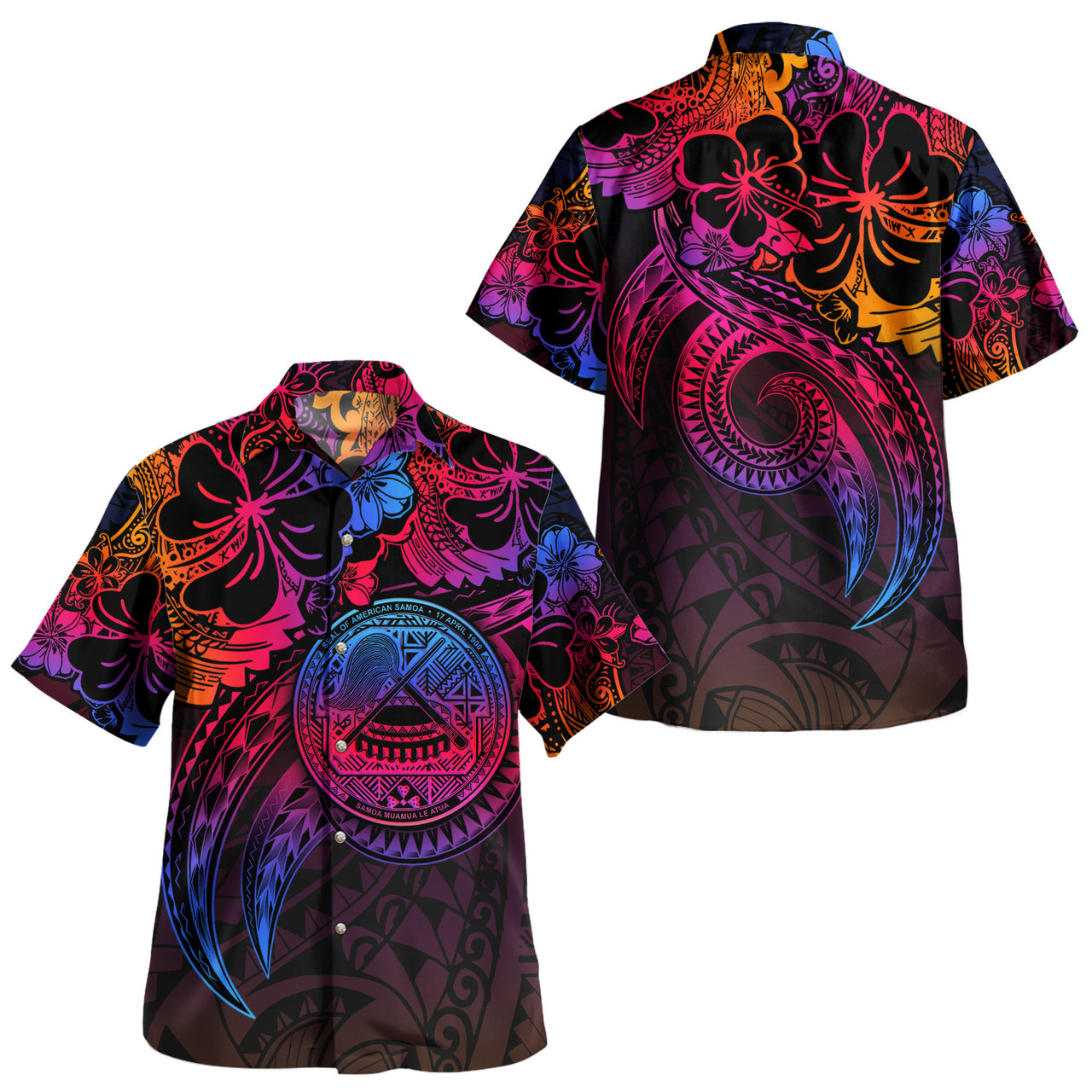 American Samoa Combo Short Sleeve Dress And Shirt Rainbow Style