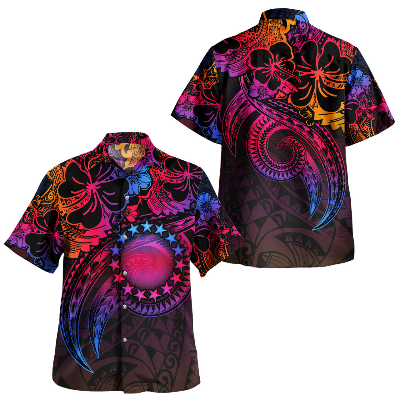 Cook Islands Combo Short Sleeve Dress And Shirt Rainbow Style