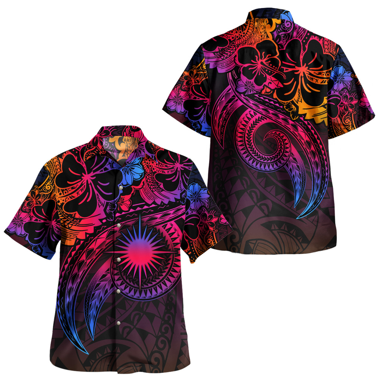 Marshall Islands Combo Short Sleeve Dress And Shirt Rainbow Style