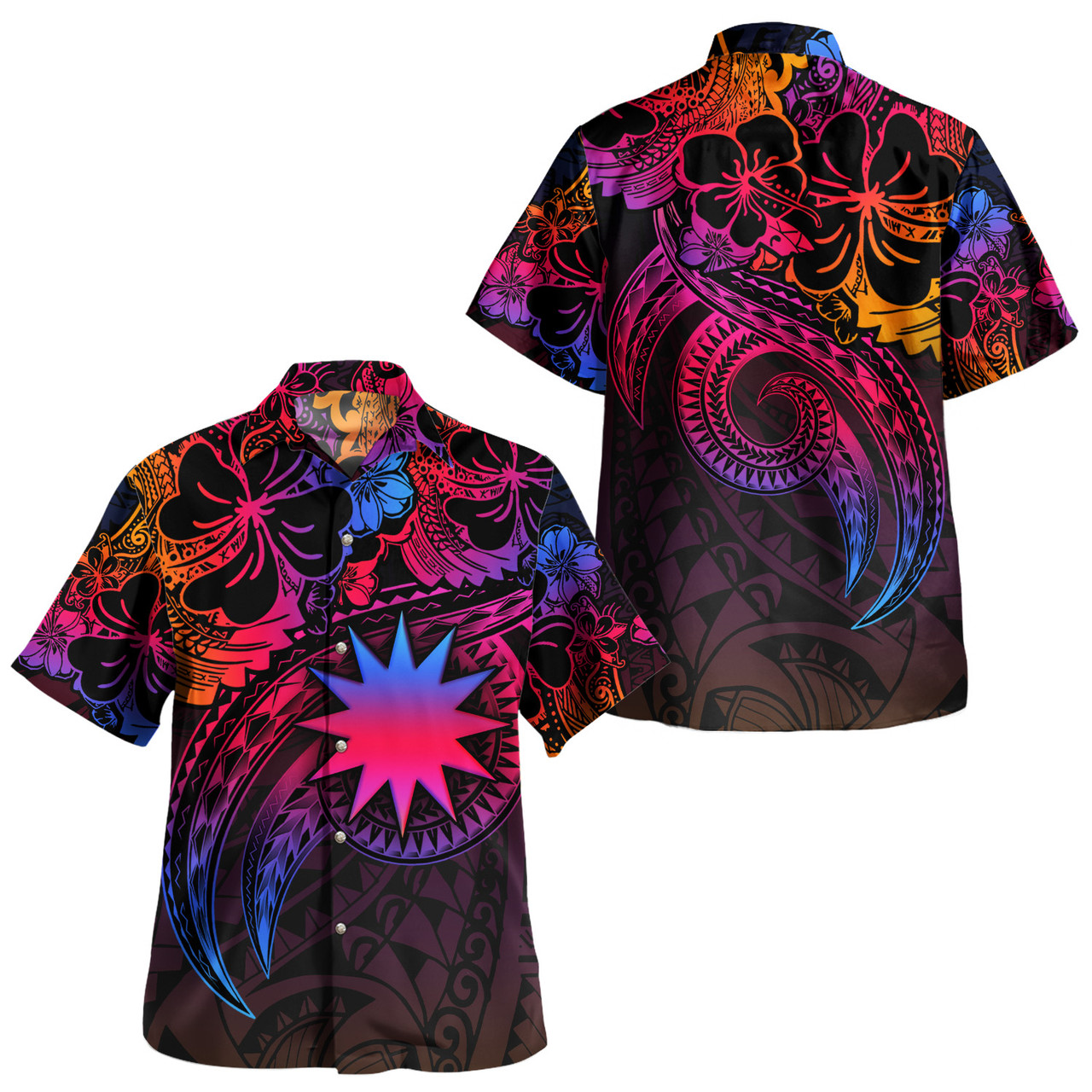 Nauru Combo Short Sleeve Dress And Shirt Rainbow Style