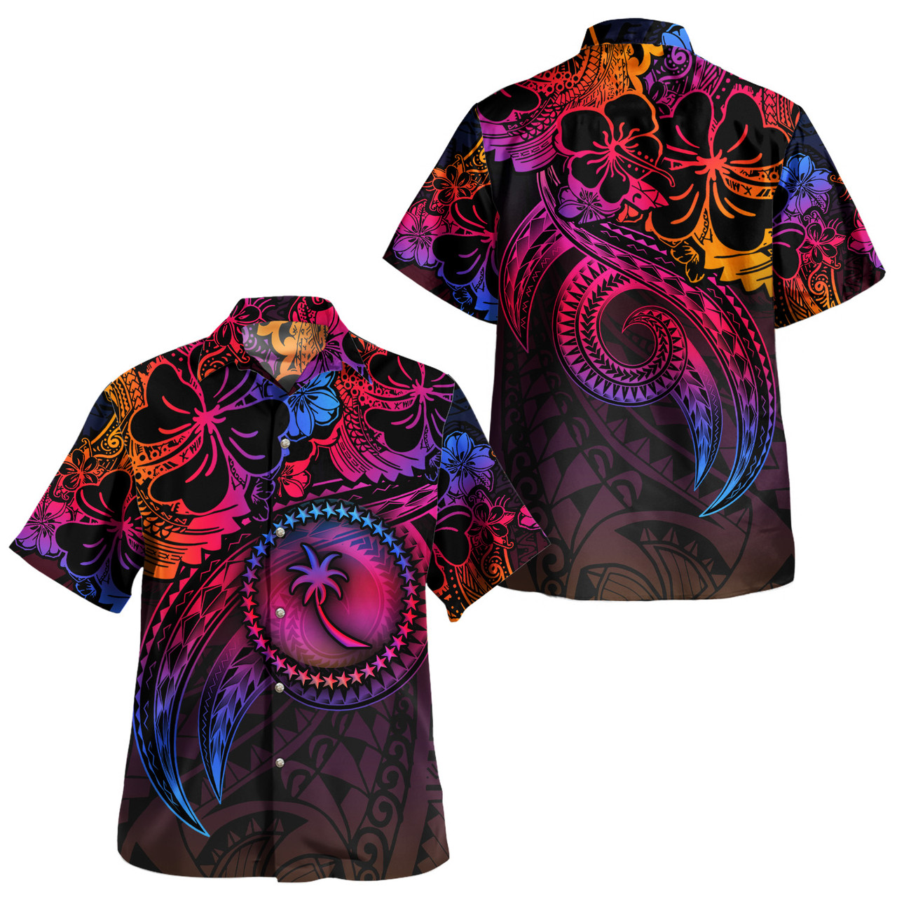 Chuuk State Combo Short Sleeve Dress And Shirt Rainbow Style
