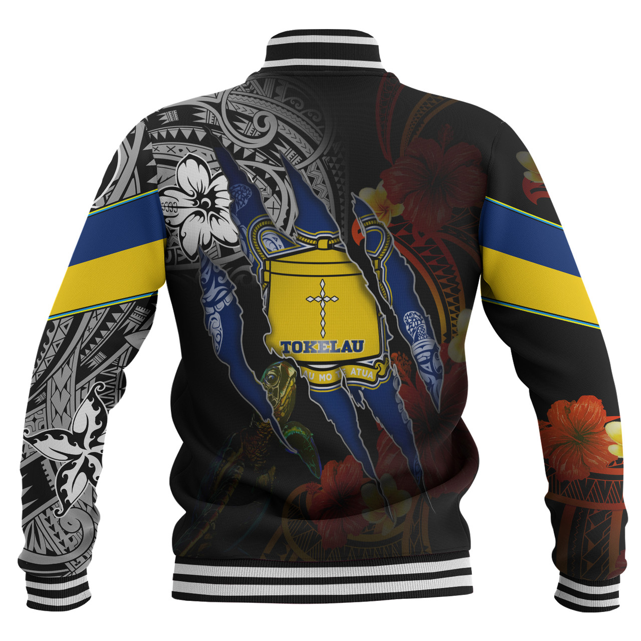 Tokelau Baseball Jacket Custom Tokelauan Blood Inside Me Polynesian Sleeve Tattoo Tropical Black