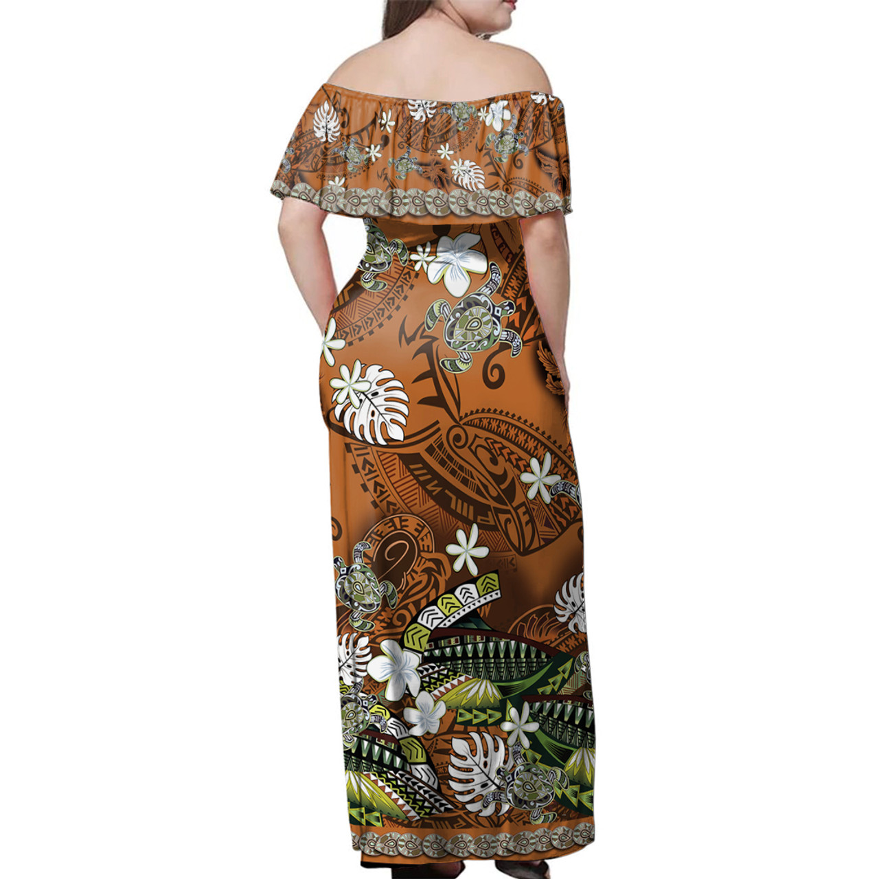 Hawaii Off Shoulder Long Dress Polynesia Floral And Tribal Islands
