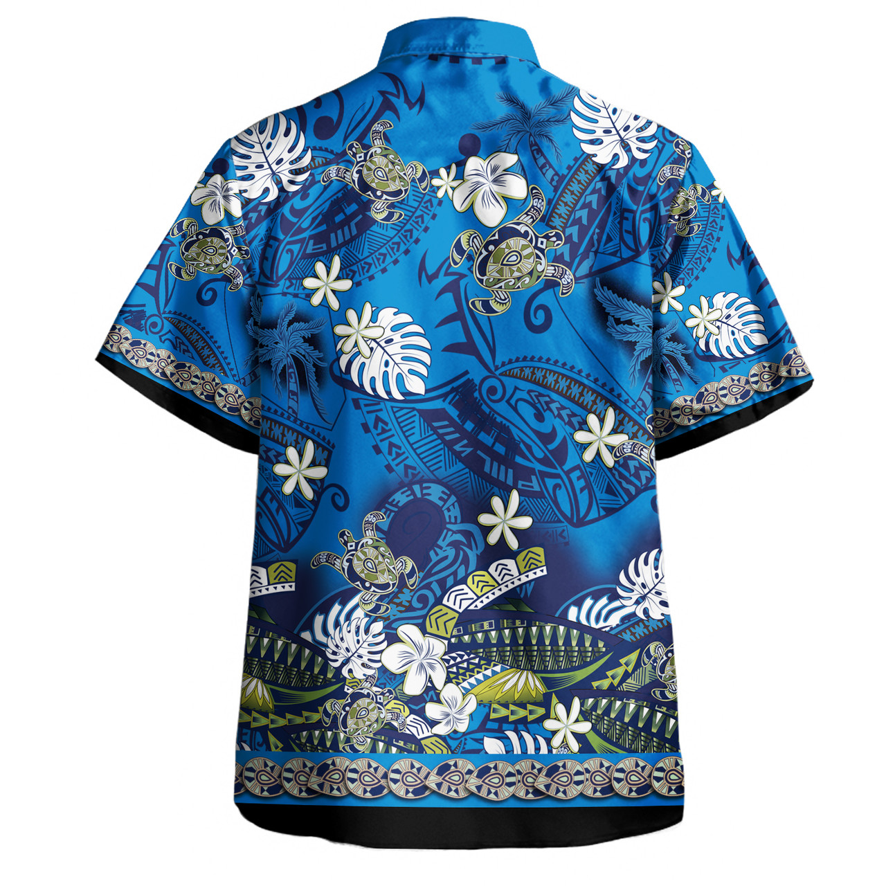 Hawaii Combo Short Sleeve Dress And Shirt Polynesia Floral And Tribal Islands Blue