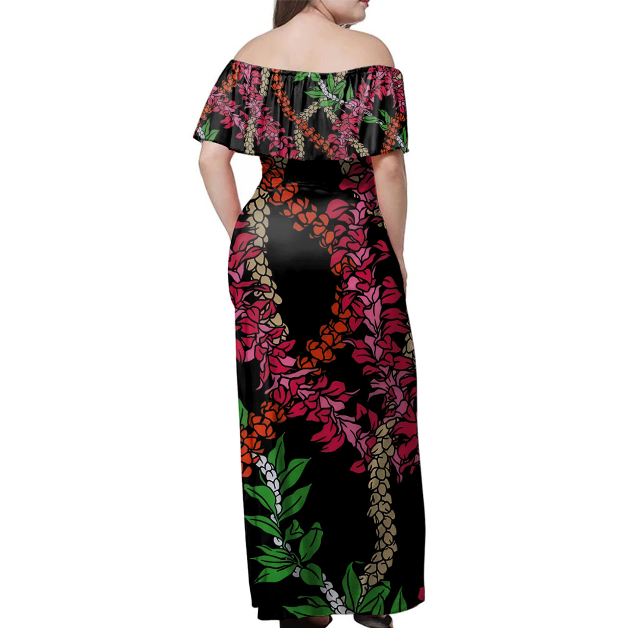 Hawaii Combo Off Shoulder Long Dress And Shirt Fabric Lei