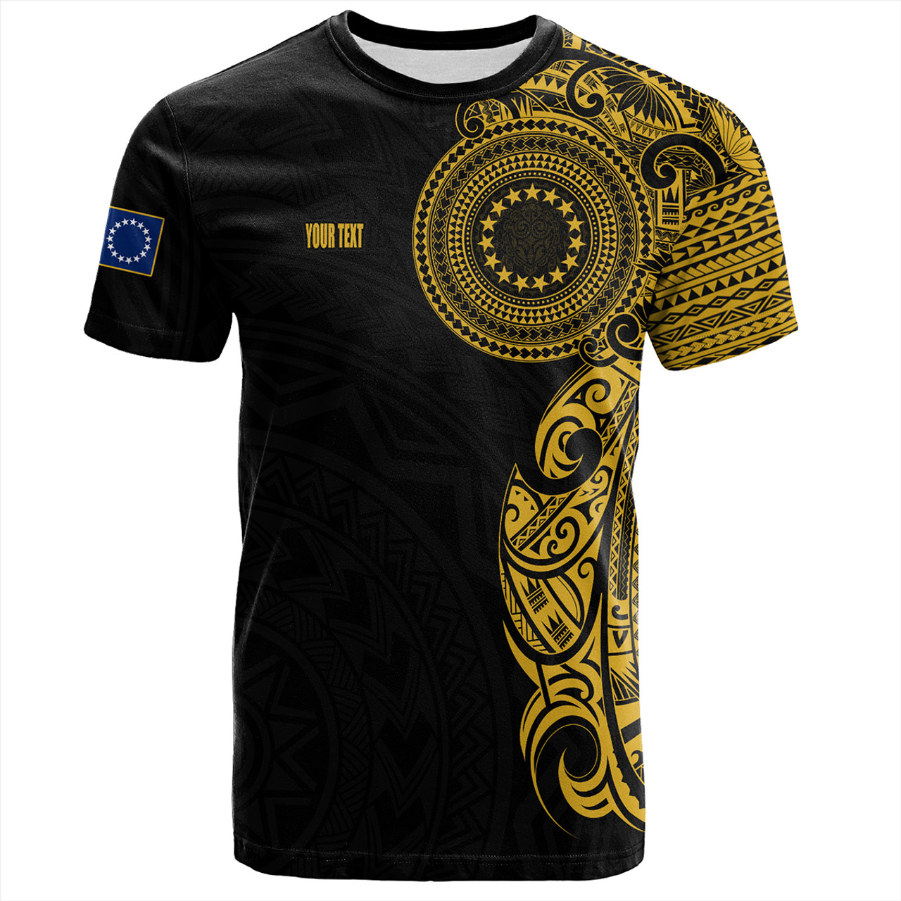 Cook Islands T-Shirt Custom Polynesian Half Sleeve Gold Tattoo With Seal  Black