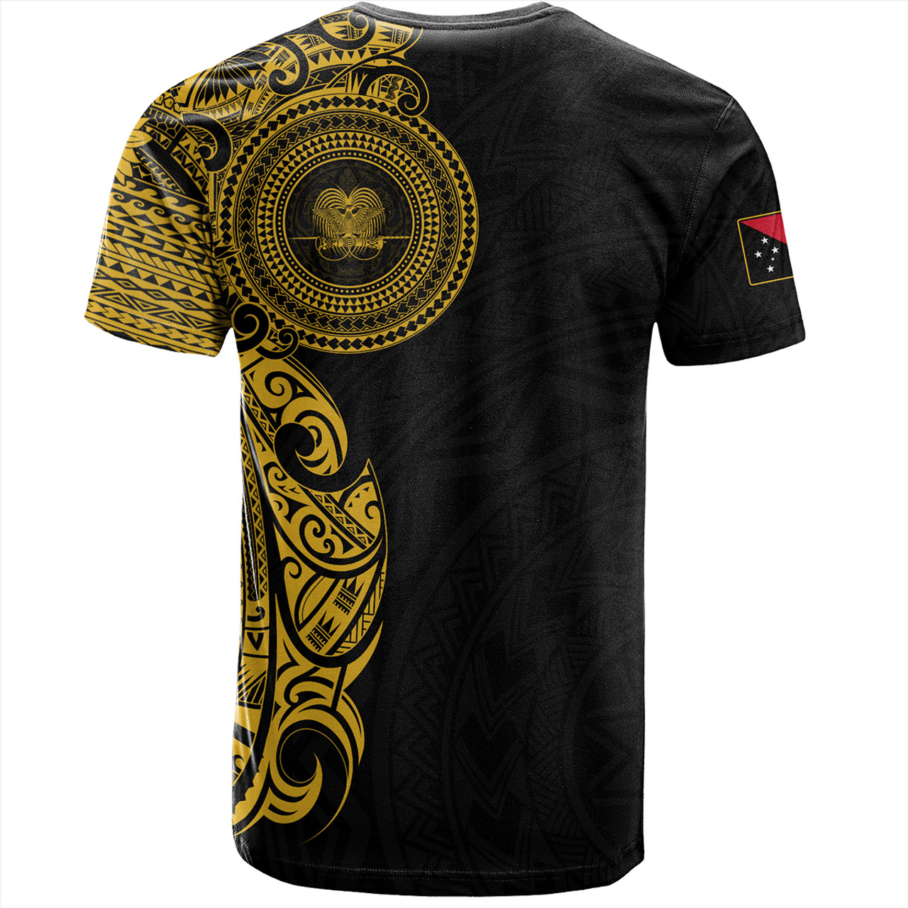Papua New Guinea T-Shirt Custom Polynesian Half Sleeve Gold Tattoo With Seal Black