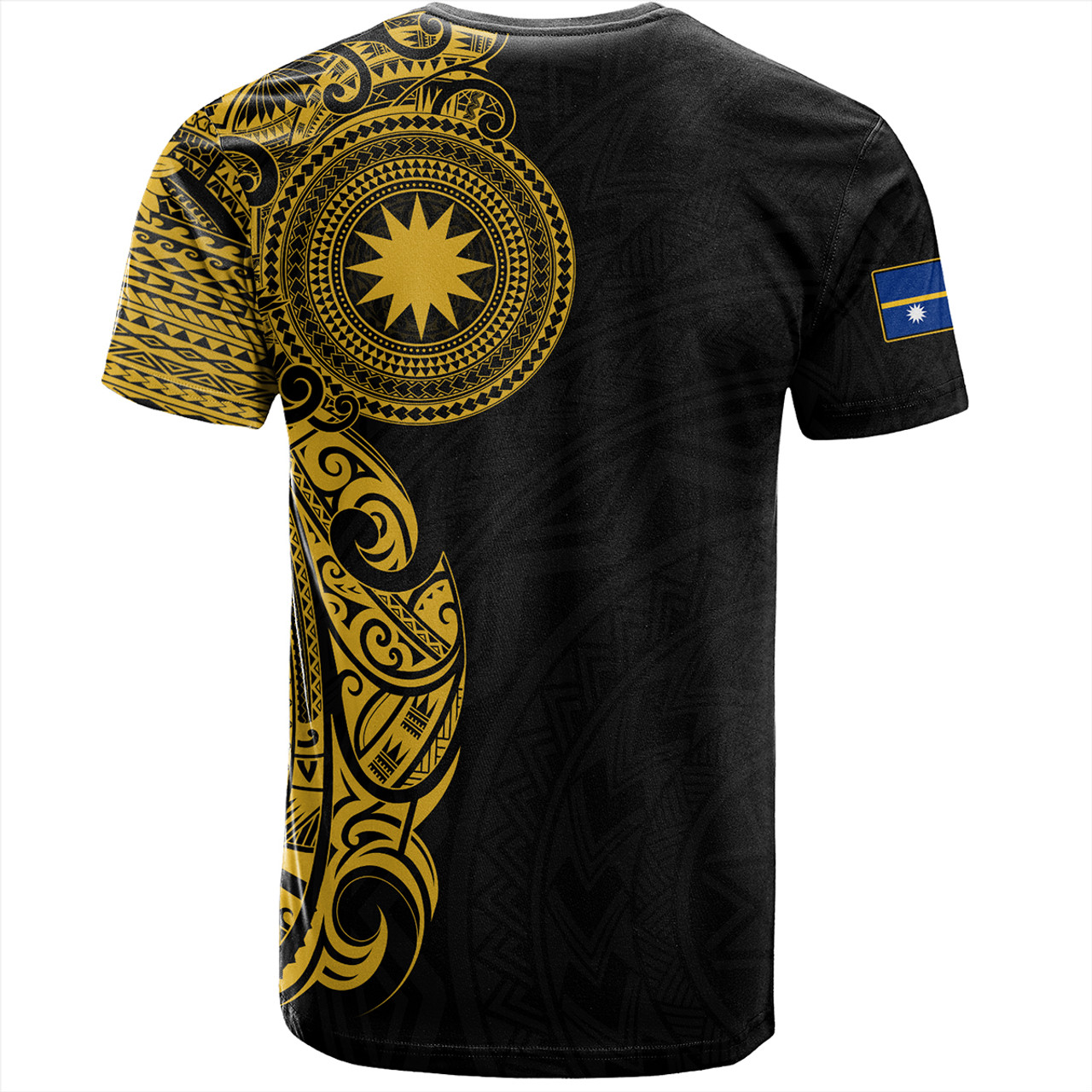 Nauru T-Shirt Custom Polynesian Half Sleeve Gold Tattoo With Seal Black