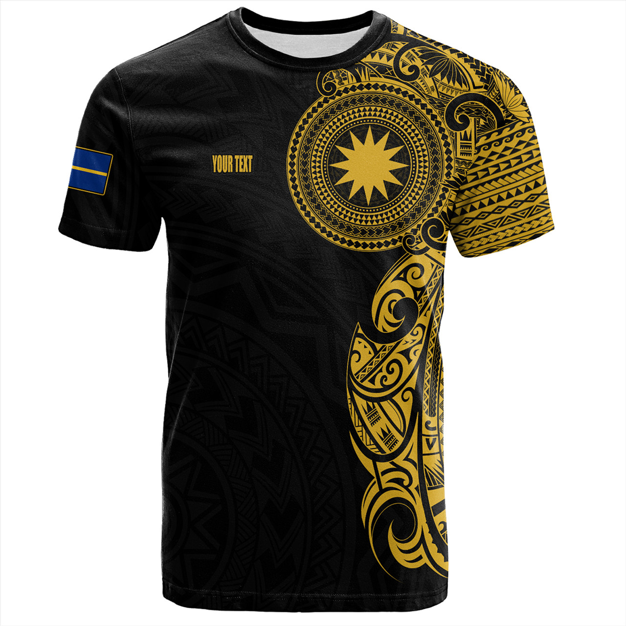 Nauru T-Shirt Custom Polynesian Half Sleeve Gold Tattoo With Seal Black