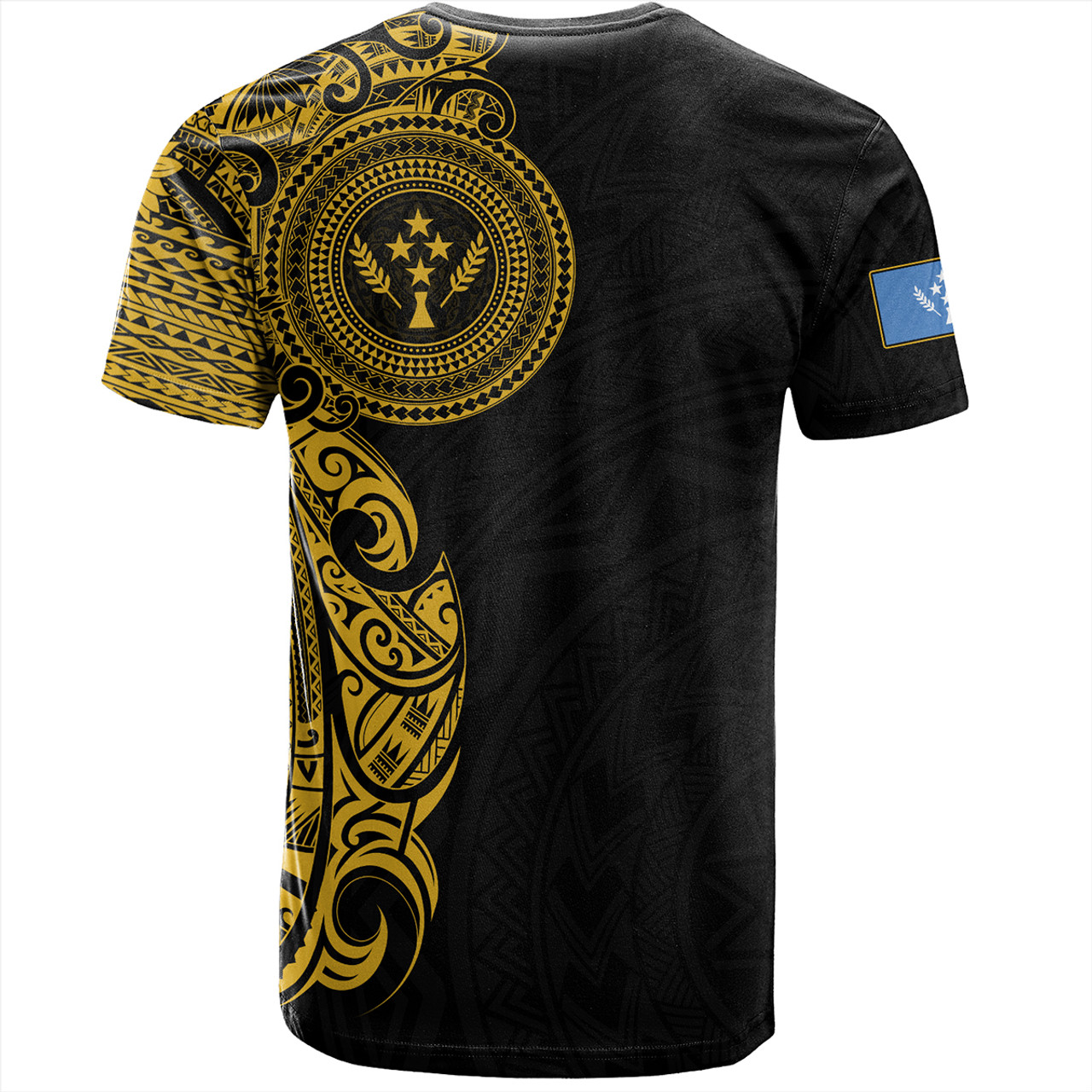 Kosrae T-Shirt Custom Polynesian Half Sleeve Gold Tattoo With Seal Black