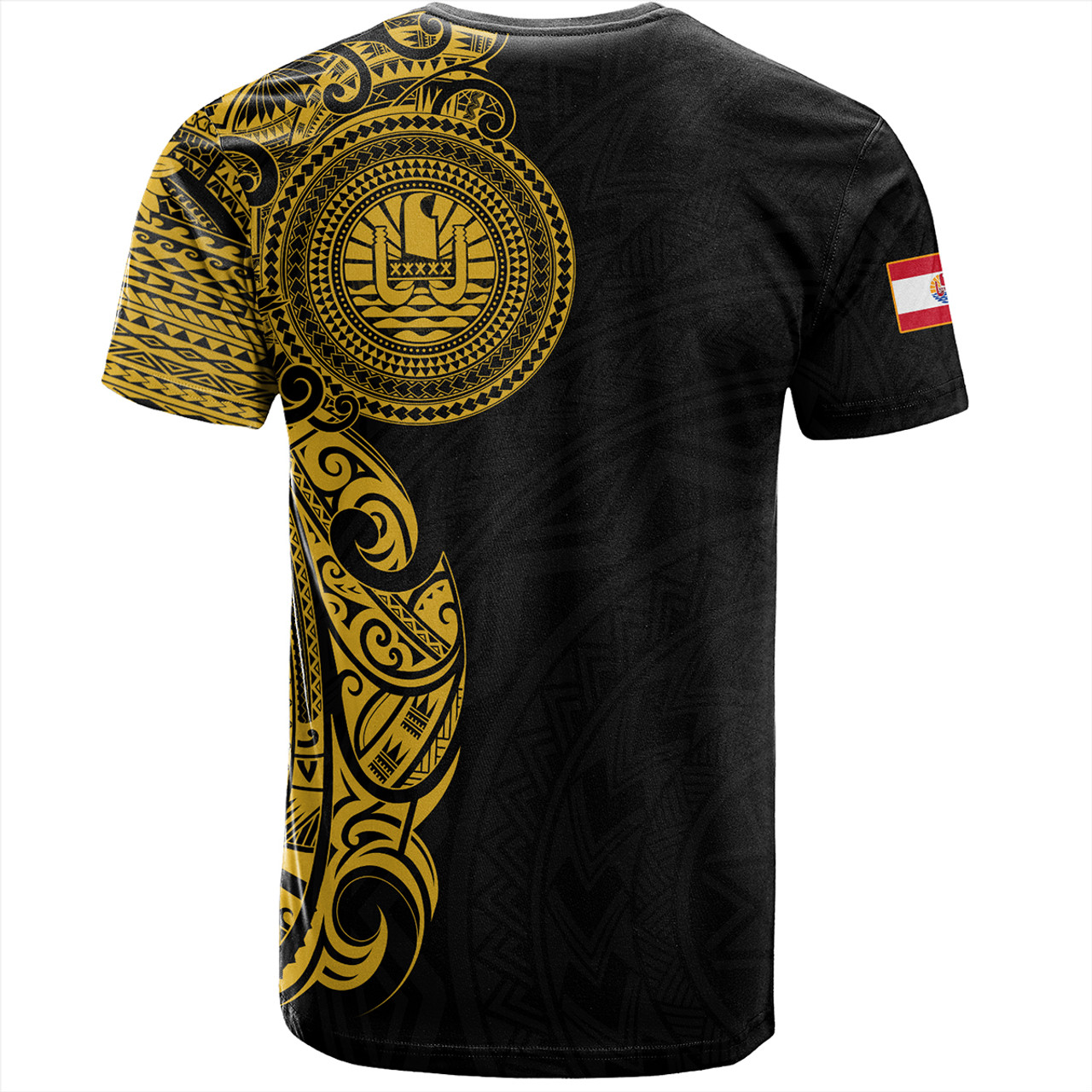 French Polynesia T-Shirt Custom Polynesian Half Sleeve Gold Tattoo With Seal Black