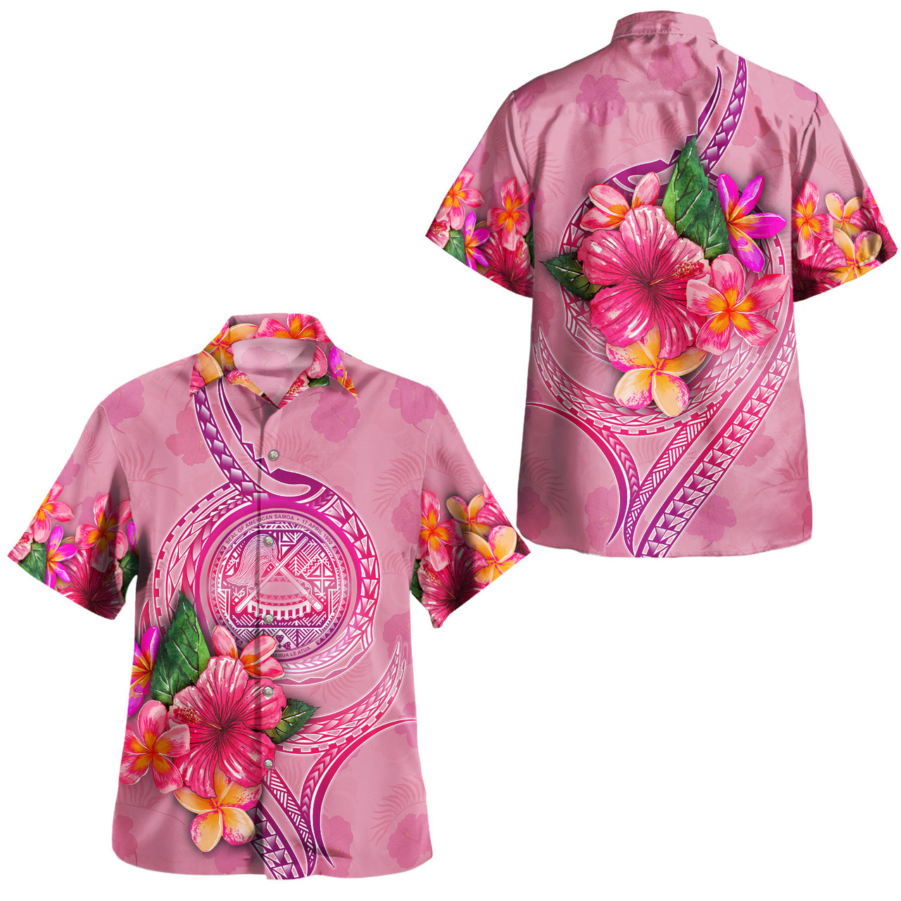 American Samoa Combo Puletasi And Shirt Floral With Seal Pink