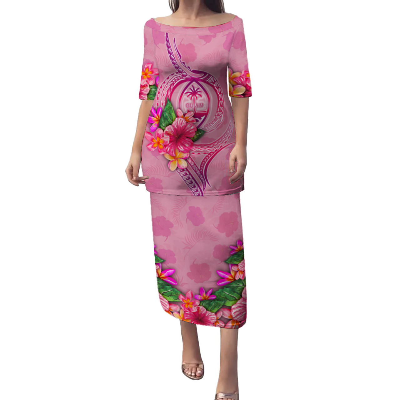 Guam Combo Puletasi And Shirt Floral With Seal Pink