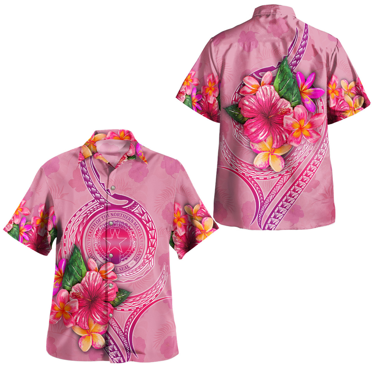Northern Mariana Islands Combo Puletasi And Shirt Floral With Seal Pink