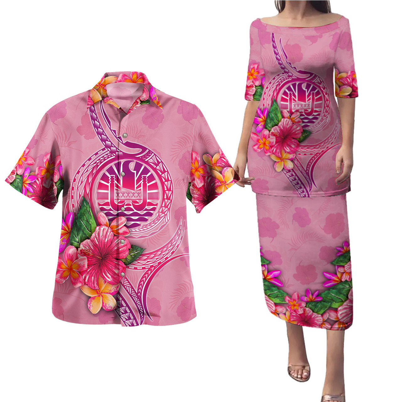 Tahiti Combo Puletasi And Shirt Floral With Seal Pink