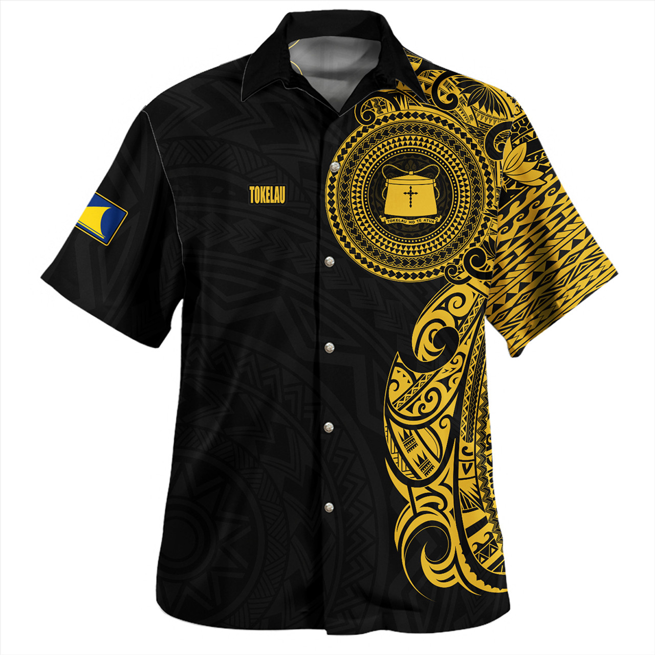 Tokelau Hawaiian Shirt Custom Polynesian Half Sleeve Gold Tattoo With Seal Black