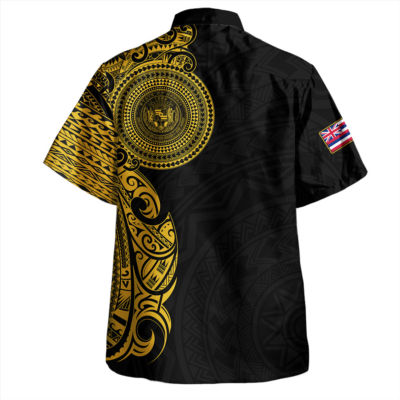 Hawaii Hawaiian Shirt Custom Polynesian Half Sleeve Gold Tattoo With Seal Black