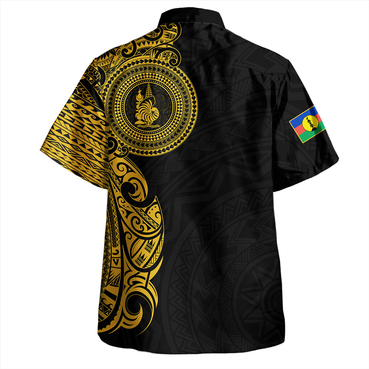 New Caledonia Hawaiian Shirt Custom Polynesian Half Sleeve Gold Tattoo With Seal Black