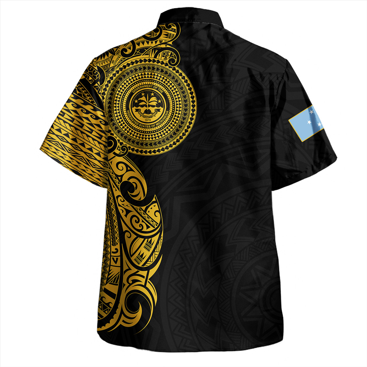 Federated States Of Micronesia Hawaiian Shirt Custom Polynesian Half Sleeve Gold Tattoo With Seal Black