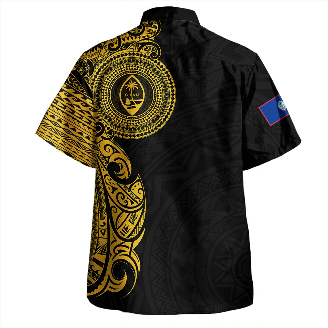 Guam Hawaiian Shirt Custom Polynesian Half Sleeve Gold Tattoo With Seal Black