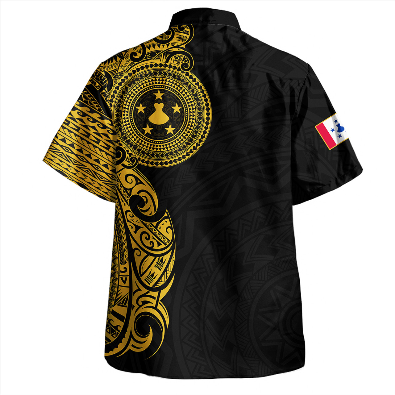 Austral Islands Hawaiian Shirt Custom Polynesian Half Sleeve Gold Tattoo With Seal Black