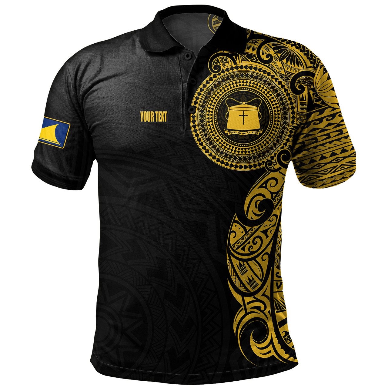 Tokelau Polo Shirt Custom Polynesian Half Sleeve Gold Tattoo With Seal Black