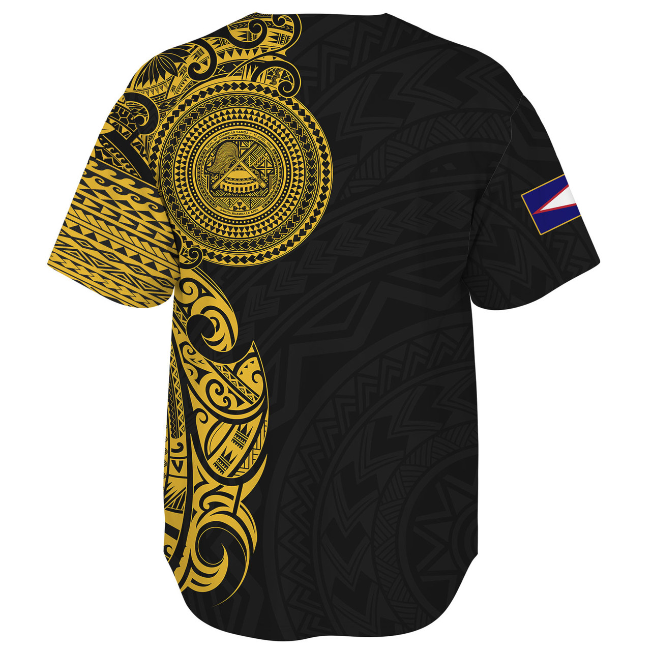 American Samoa Baseball Shirt Custom Polynesian Half Sleeve Gold Tattoo With Seal Black
