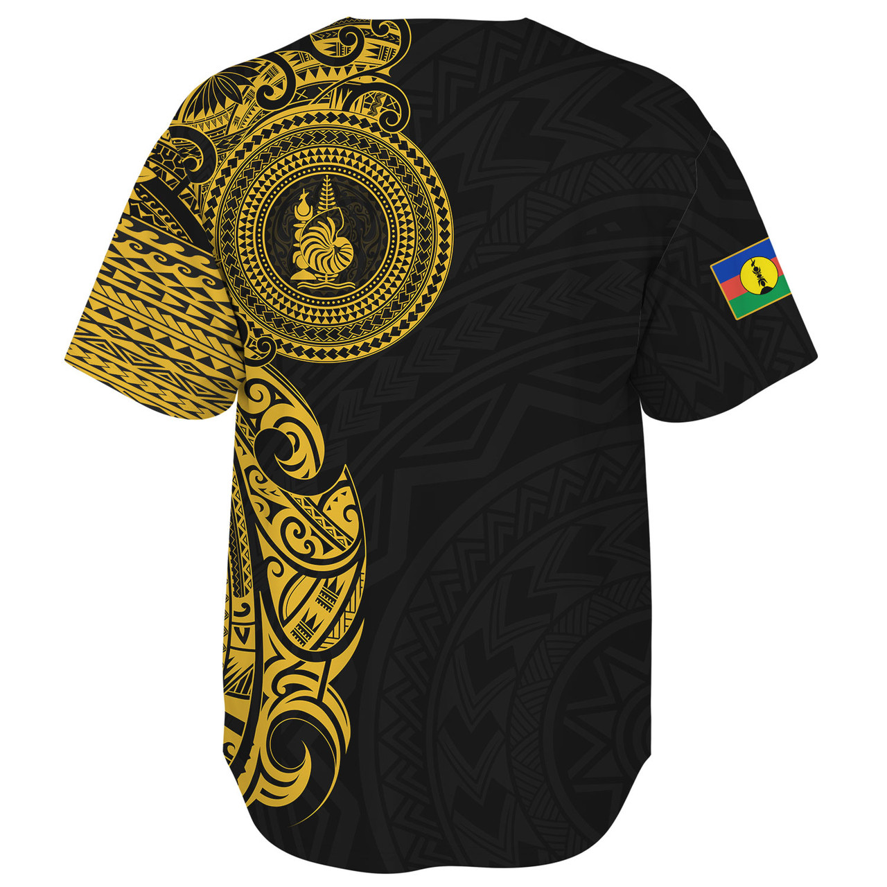 New Caledonia Baseball Shirt Custom Polynesian Half Sleeve Gold Tattoo With Seal Black