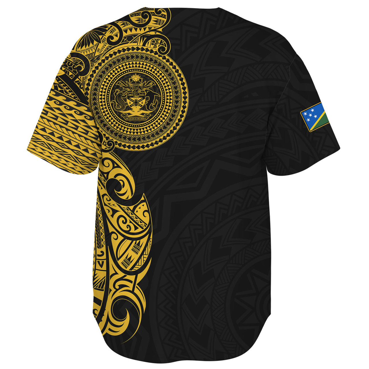 Solomon Islands Baseball Shirt Custom Polynesian Half Sleeve Gold Tattoo With Seal Black