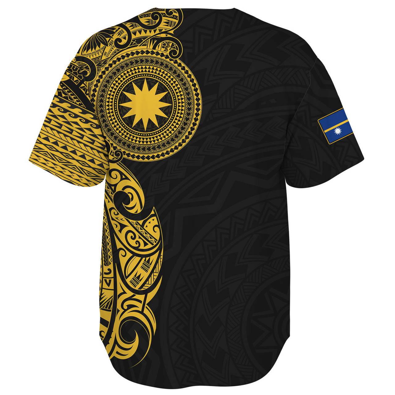 Nauru Baseball Shirt Custom Polynesian Half Sleeve Gold Tattoo With Seal Black