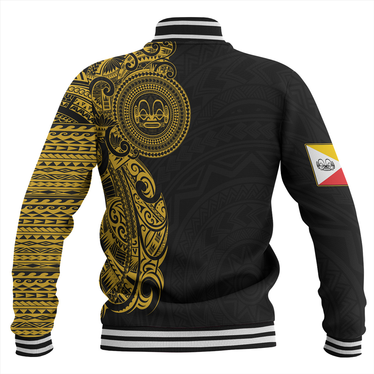 Marquesas Islands Baseball Jacket Custom Polynesian Half Sleeve Gold Tattoo With Seal Black