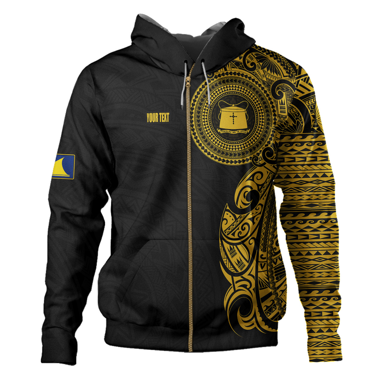 Tokelau Hoodie Custom Polynesian Half Sleeve Gold Tattoo With Seal Black