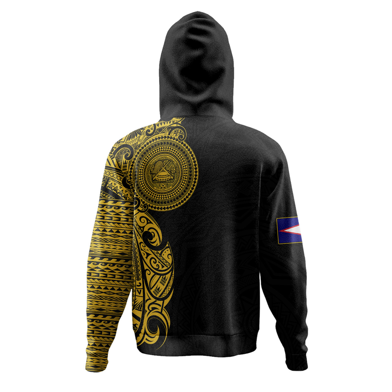 American Samoa Hoodie Custom Polynesian Half Sleeve Gold Tattoo With Seal Black