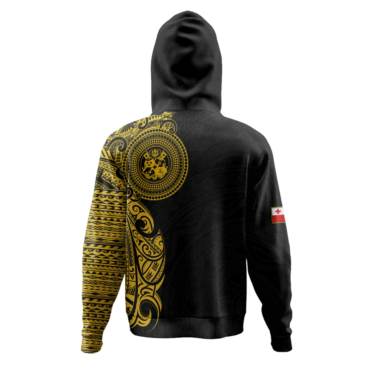 Tonga Hoodie Custom Polynesian Half Sleeve Gold Tattoo With Seal Black