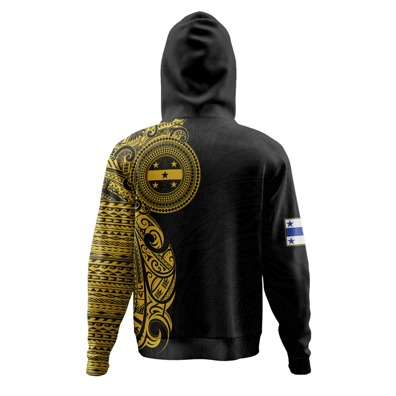 Gambier Islands Hoodie Custom Polynesian Half Sleeve Gold Tattoo With Seal Black