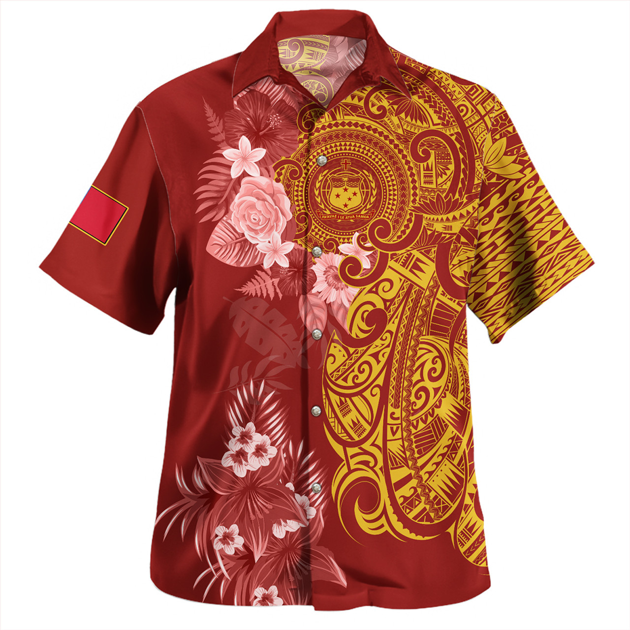 Samoa Combo Off Shoulder Long Dress And Shirt Polynesian Tropical Plumeria Tribal Red