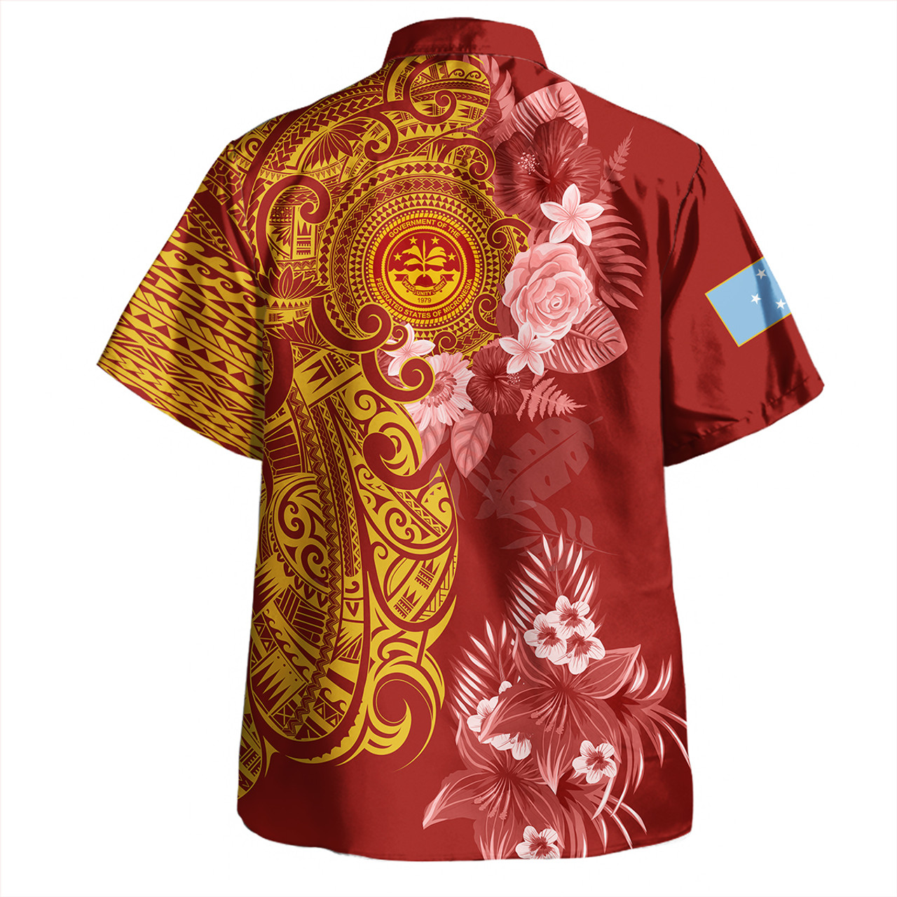 Federated States Of Micronesia Combo Off Shoulder Long Dress And Shirt Polynesian Tropical Plumeria Tribal Red