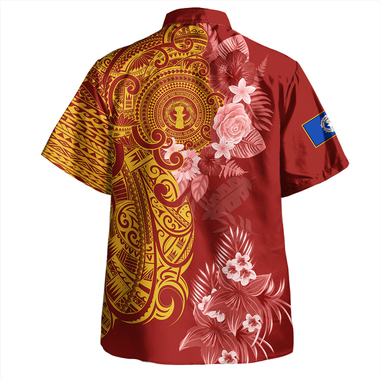 Northern Mariana Islands Combo Off Shoulder Long Dress And Shirt Polynesian Tropical Plumeria Tribal Red