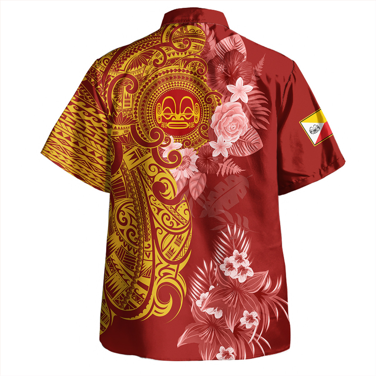 Marquesas Islands Combo Off Shoulder Long Dress And Shirt Polynesian Tropical Plumeria Tribal Red