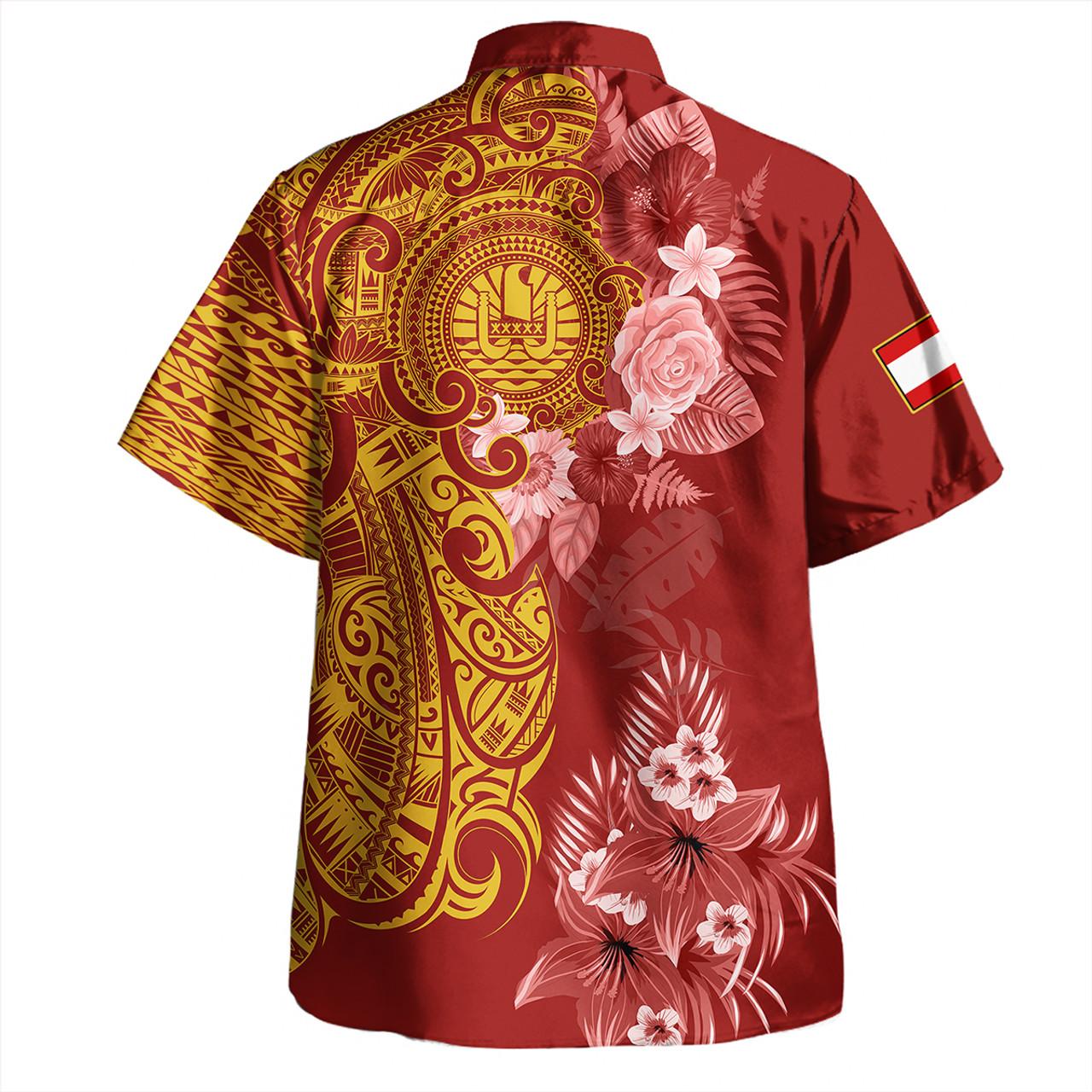 Tahiti Combo Off Shoulder Long Dress And Shirt Polynesian Tropical Plumeria Tribal Red