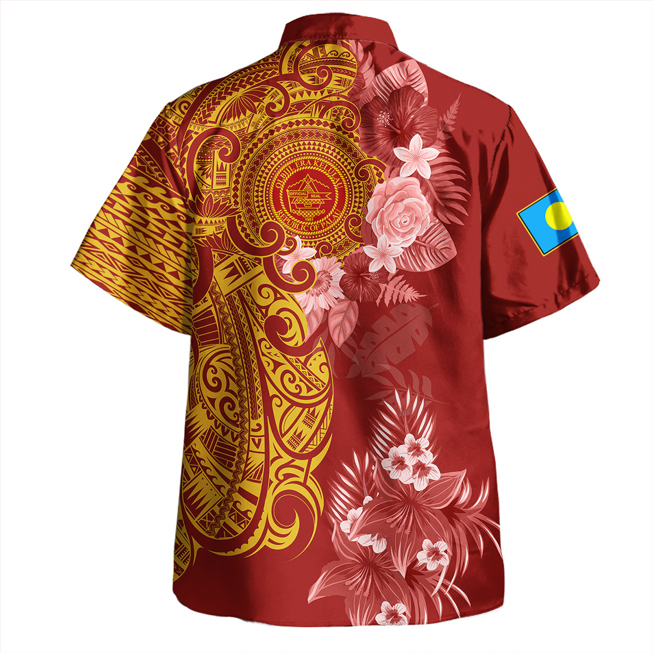 Palau Combo Puletasi And Shirt Polynesian Tropical Plumeria Tribal Red