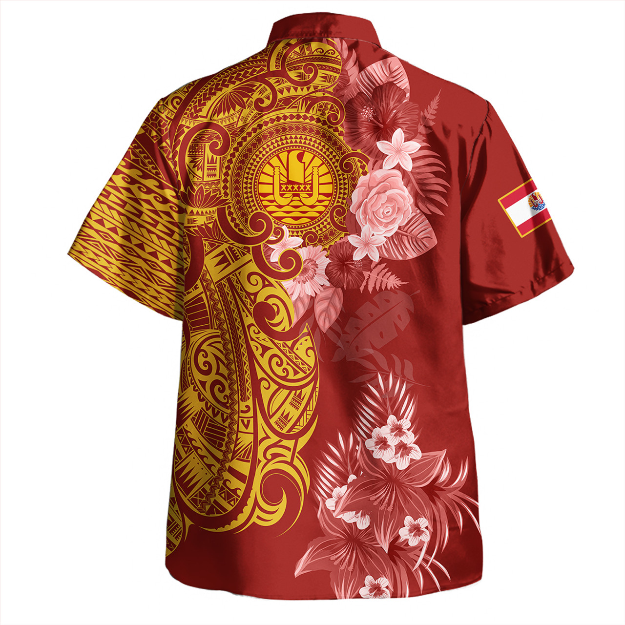 French Polynesia Combo Puletasi And Shirt Polynesian Tropical Plumeria Tribal Red