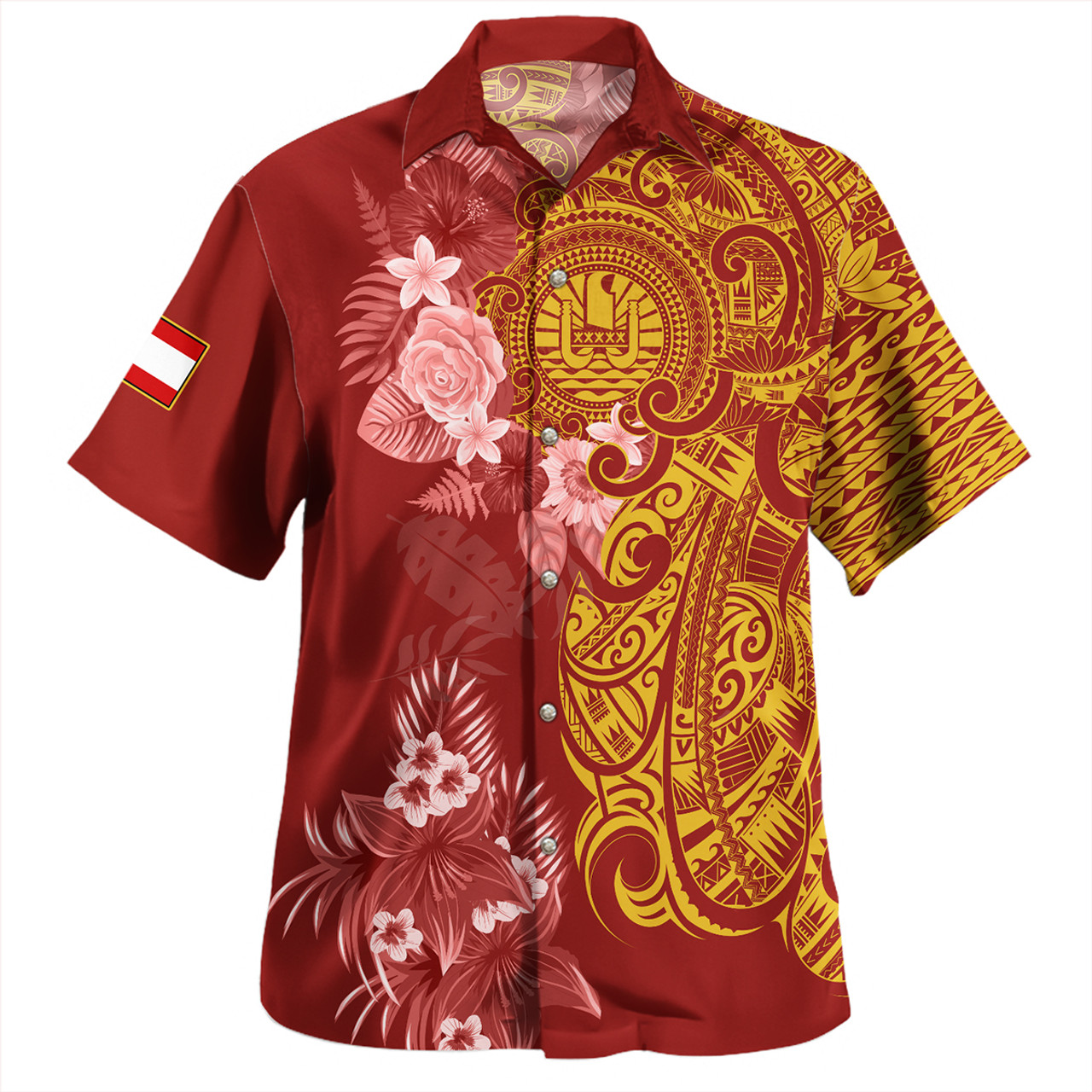 Tahiti Combo Puletasi And Shirt Polynesian Tropical Plumeria Tribal Red